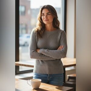 Club Monaco Perforated Light Gray Sweater